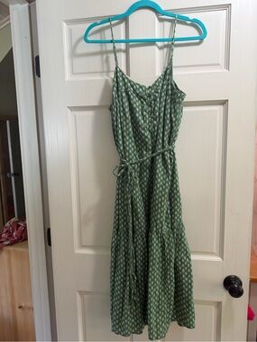 Lucky Brand Green Printed Spaghetti-Strap Midi Dress